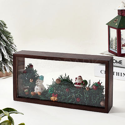 Rectangle Double Sided Clear Acrylic with Wood Display Cases ODIS-WH0038-237A-1