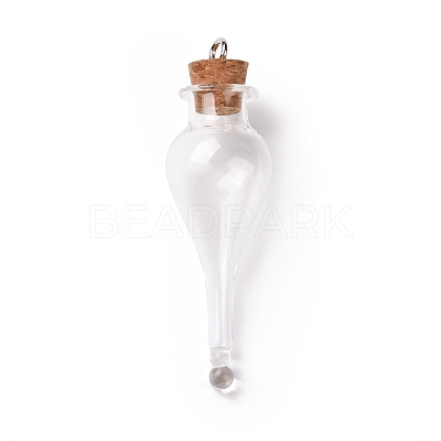Teardrop Glass Cork Bottle Big Pendants AJEW-A041-01A-1