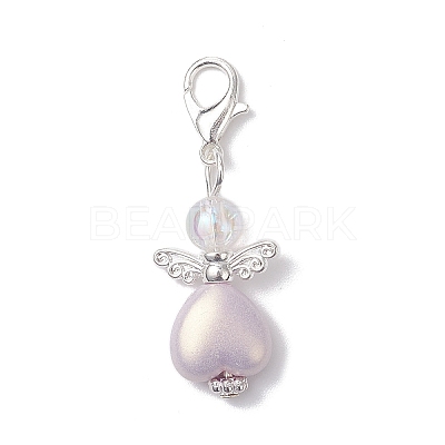 Opaque Acrylic Heart Angel Pendant Decorations HJEW-JM04526-1