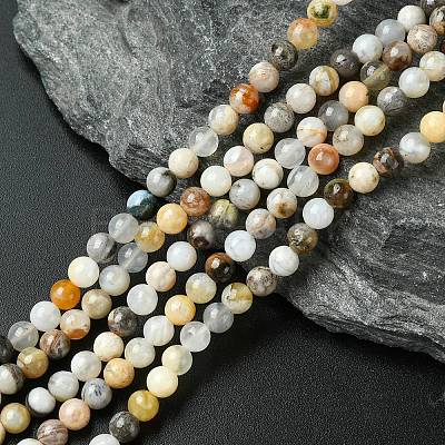 Natural Bamboo Leaf Agate Round Beads Strands G-M248-4mm-04-1