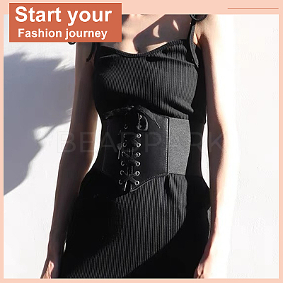 3Pcs 3 Style Imitation PU Leather Wide Elastic Corset Belt DIY-BC0012-32-1