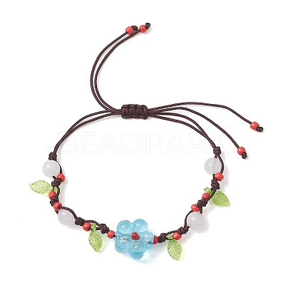 Handmade Silver Foil Glass Lampwork & Natural White Jade Beads Braided Bead Bracelets for Women BJEW-JB12728-02-1
