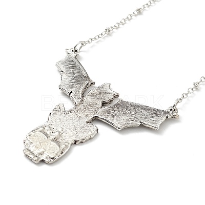 Alloy Skull with Bat Pendant Necklace LS-NJEW-G056-02AS-1