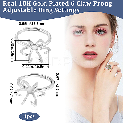 4Pcs Brass Adjustable Ring Findings KK-BBC0014-80S-1