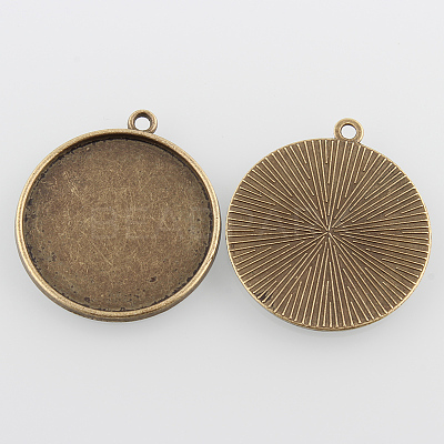 Flat Round Alloy Pendant Cabochon Settings PALLOY-N0088-36AB-NF-1