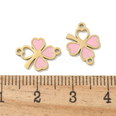 304 Stainless Steel Pink Enamel Shamrock Connector Charms STAS-I322-62G-1