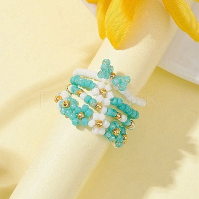 4Pcs 4 Style Glass Seed Beaded Stretch Finger Rings RJEW-JR00661-01-1