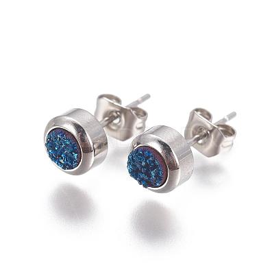 Electroplate Natural Druzy Quartz Stud Earrings EJEW-P181-B01-1