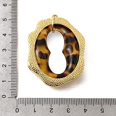 Leopard Print Brass Resin Pendants KK-A296-53C-G-1