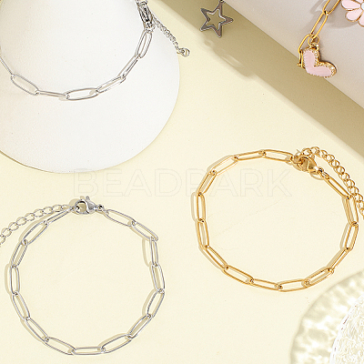 10Pcs 2 Colors 304 Stainless Steel Paperclip Chain Bracelets BJEW-BBC0001-21-1