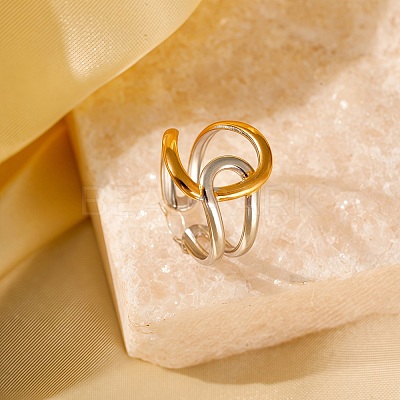 Adjustable 304 Stainless Steel Cuff Rings for Women LS-RJEW-B135-01GP-08-1