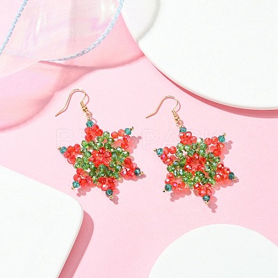 Glass Beaded Snowflake Dangle Earrings EJEW-JE05216-1