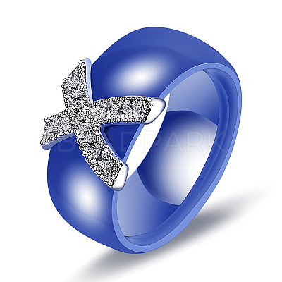 Cross Brass Micro Pave Clear Cubic Zirconia with Porcelain Finger Rings FS-WG0A171-07-1