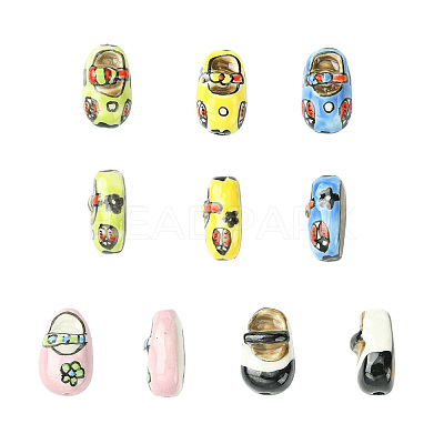 10Pcs 5 Colors Handmade Printed Porcelain Beads PORC-CJ0001-33-1