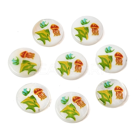 Ocean Printed Natural Freshwater Shell Flat Round Beads SHEL-A006-13I-1