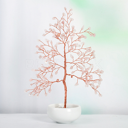 Undyed Natural Rose Quartz Chips Tree of Life Display Decorations TREE-PW0001-23A-1