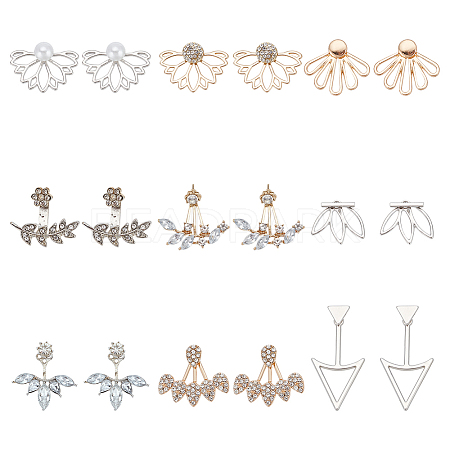 FIBLOOM 9 Pairs 9 Style Lotus & Teardrop & Triangle Plastic Imitation Pearl Beaded Stud Earrings EJEW-FI0001-21-1