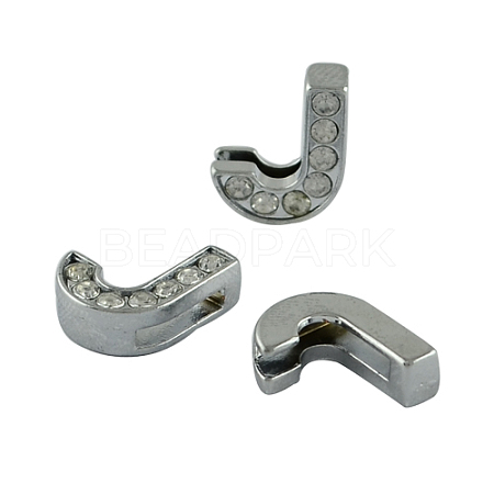Alloy Initial Slide Charms with Grade A Rhinestones ALRI-R032-J-FF-1