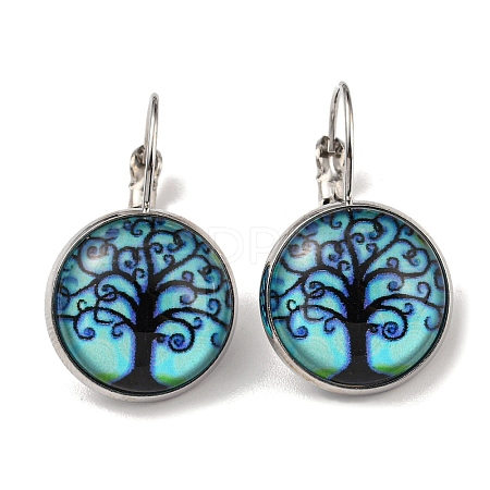 Tree of Life Glass Leverback Earrings with Brass Earring Pins EJEW-Q798-01D-1