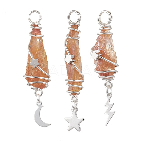 3Pcs 3 Styles Electroplated Natural Quartz Crystal Nuggets Copper Wire Wrapped Pendants PALLOY-JF03128-10-1