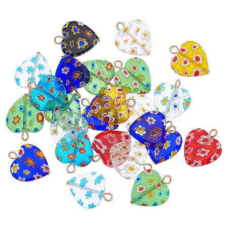 24Pcs Millefiori Glass Pendants PALLOY-PH01827-1
