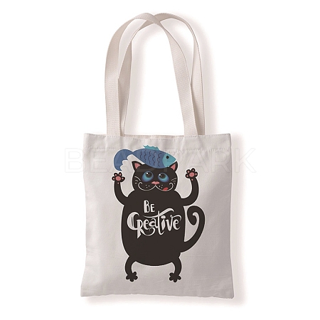 Cute Cat Printed Canvas Women's Tote Bags PW-WG7E628-09-1