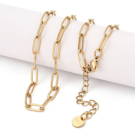 Ion Plating(IP) 304 Stainless Steel Paperclip Chain Necklace X-NJEW-D045-14G-01-1