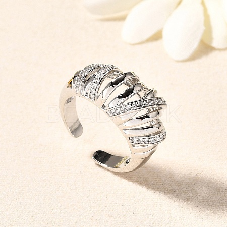 Brass Micro Pave Clear Cubic Zirconia Cuff Rings for Women RJEW-Q008-04P-1