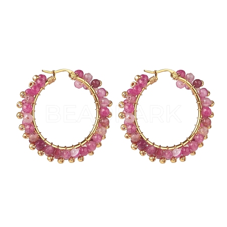 Natural Agate Beaded Hoop Earrings EJEW-JE04847-03-1