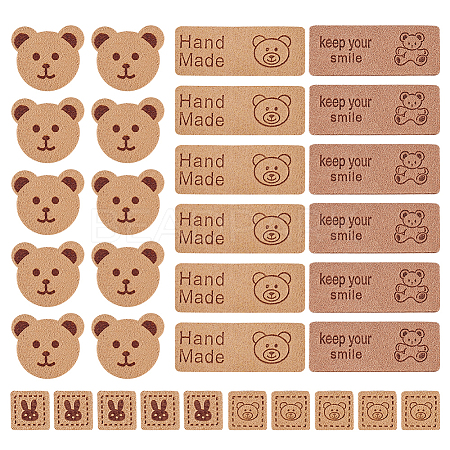 80Pcs 4 Style Cartoon Style Bear Theme Faux Suede Fabric Clothing Label Tags DIY-FG0004-28-1