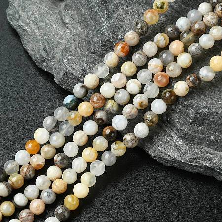 Natural Bamboo Leaf Agate Round Beads Strands G-M248-4mm-04-1