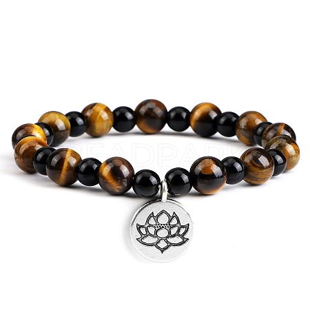 Yoga Natural Tiger Eye Round Beads Charm Bracelets SH1443-2-1