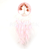 Tree of Life Wrapped Natural Rose Quartz Chips Woven Web/Net with Feather Decorations PW-WG91800-11-1
