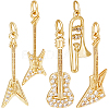 5pcs 5 style Rack Plating Brass Micro Pave Clear Cubic Zirconia Musical Instrument Pendants KK-BBC0012-92-1