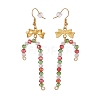 Glass Christmas Candy Cane with Alloy Bowknot Dangle Earrings EJEW-JE04971-02-2