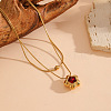 304 Stainless Steel Pave Red Cubic Zirconia Star Pendant Double Layer Necklaces for Women WGED4DB-06-1