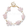 Natural Rose Quartz Chips & Pearl Beaded Bracelet BJEW-TA00349-04-1