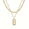 Brass Micro Pave Clear Cubic Zirconia Rectangle with Initial Pendant Double Layer Necklaces for Women FS-WG478B5-16-1