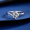 Flat Round Rhodium Plated 925 Sterling Silver Moissanite Finger Rings for Women WG84544-08-1