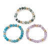 3Pcs 3 Style Natural Mixed Gemstone Round Beaded Stretch Rings Set RJEW-TA00087-1