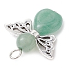 Natural Green Aventurine/Lapis Lazuli/Rose Quartz/Tiger Eye/Blue Spot Jasper/Synthetic Turquoise Heart Angel Pendants PALLOY-JF03186-01-5