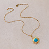 Vintage 304 Stainless Steel Sun Pendant Necklace with Dyed Synthetic Turquoise Stone for Women TN1181-5