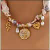 304 Stainless Steel Enamel Pendant Printed Cloth Scarf Necklaces for Women FS-WGDE682-09-1