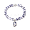 Virgin Mary with Cross Handmade Flower Printed Porcelain Ceramic Bracelets BJEW-JB13020-2