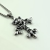Retro Punk Hip-hop 304 Stainless Steel Wolf Cross Pendant Necklaces for Men FA7959-3