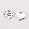Wedding Party Supply Antique Silver Alloy Rhinestone Heart Carved Word Brother of Groom Wedding Family Charms X-TIBEP-N005-26-2