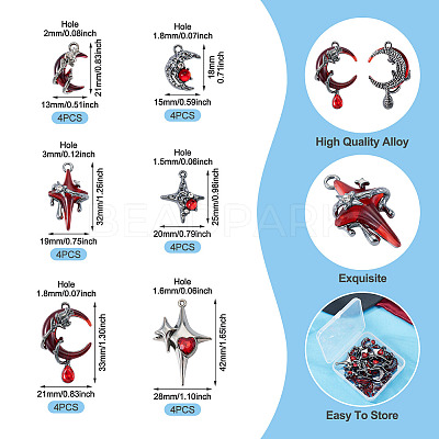 24Pcs 6 Styles Alloy Resin Pendants FIND-TA0009-58-1