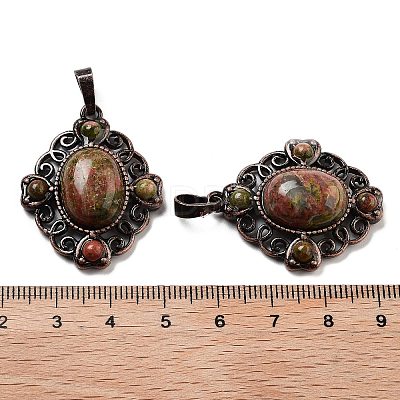 Natural Unakite Rhombus Pendants G-K363-02R-15-1