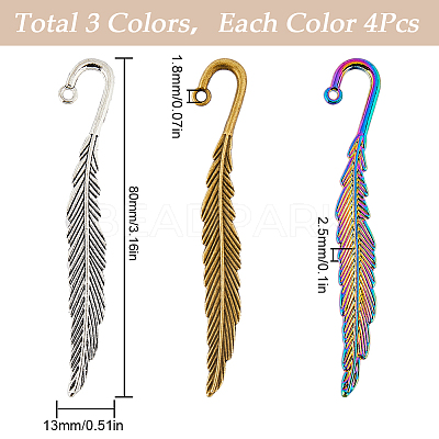 12Pcs 3 Style Alloy Bookmarks Finding with Hole PALLOY-SC0004-29-1