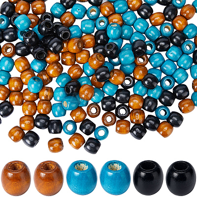 180Pcs 3 Colors Natural Wood Dyed Beads WOOD-GF0002-04-1